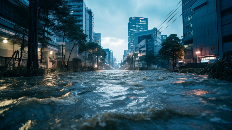 街が浸水している光景